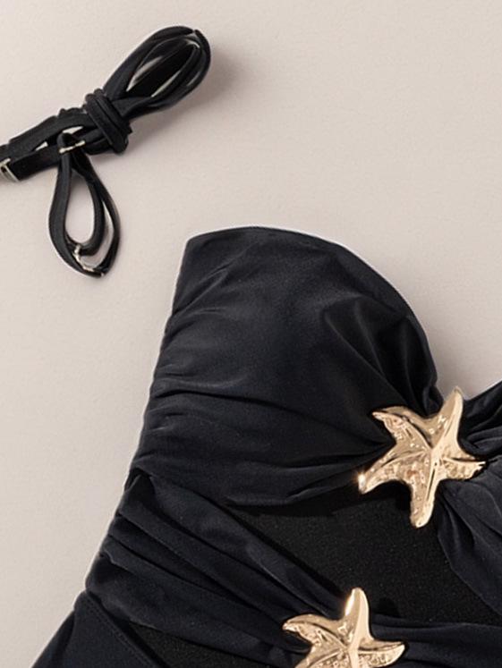 2025 European & American Solid Color Spaghetti Strap One-Piece Bikini for Women