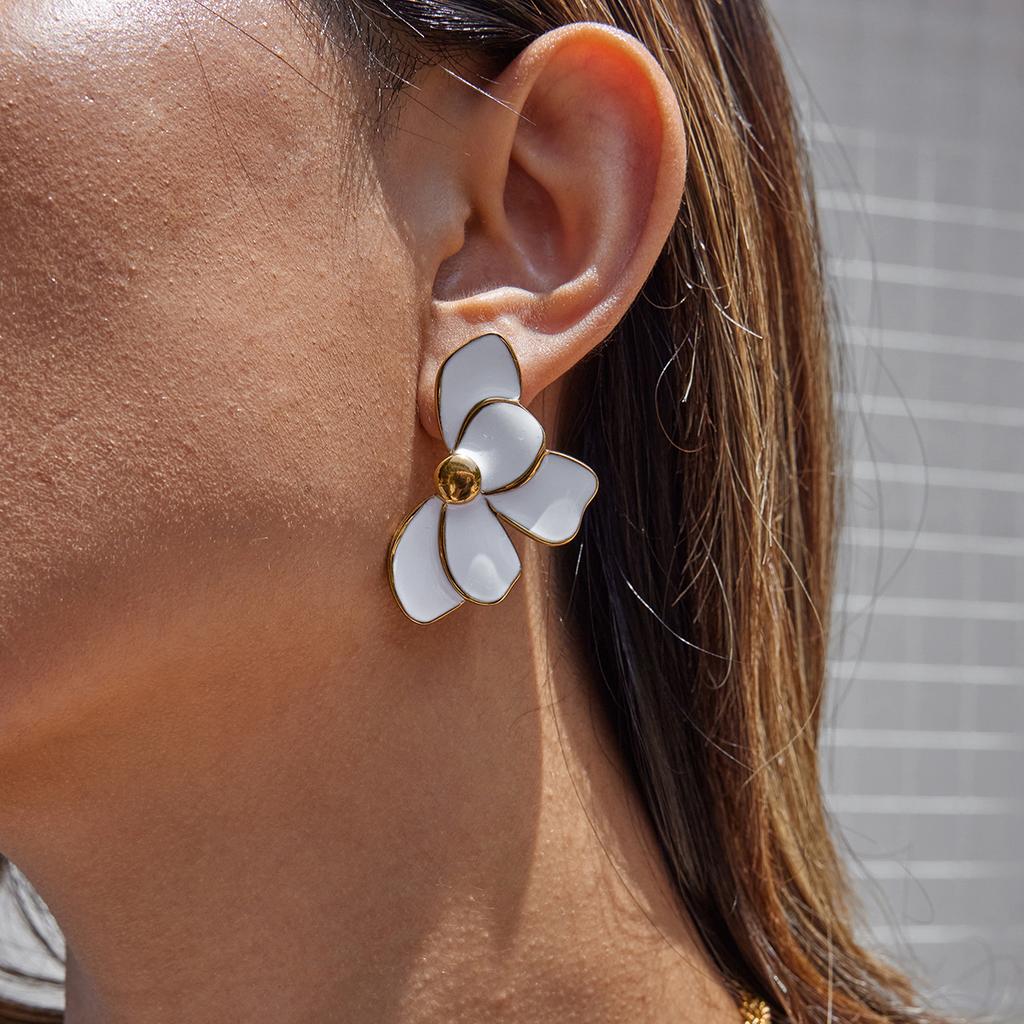 Yori Trending Stainless Steel Metal Oil Drip Flower Earrings for Women Prevent Allergy Metal Daily Summer Jewelry Accessories