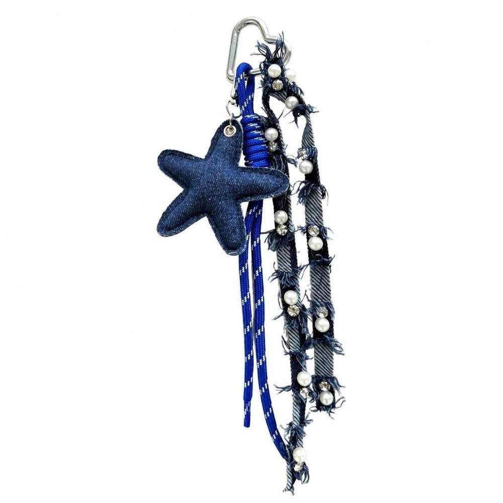 Star Heart Pendant Denim Keychain Distressed Frayed Keychain Pendant for Women Ladies Bag