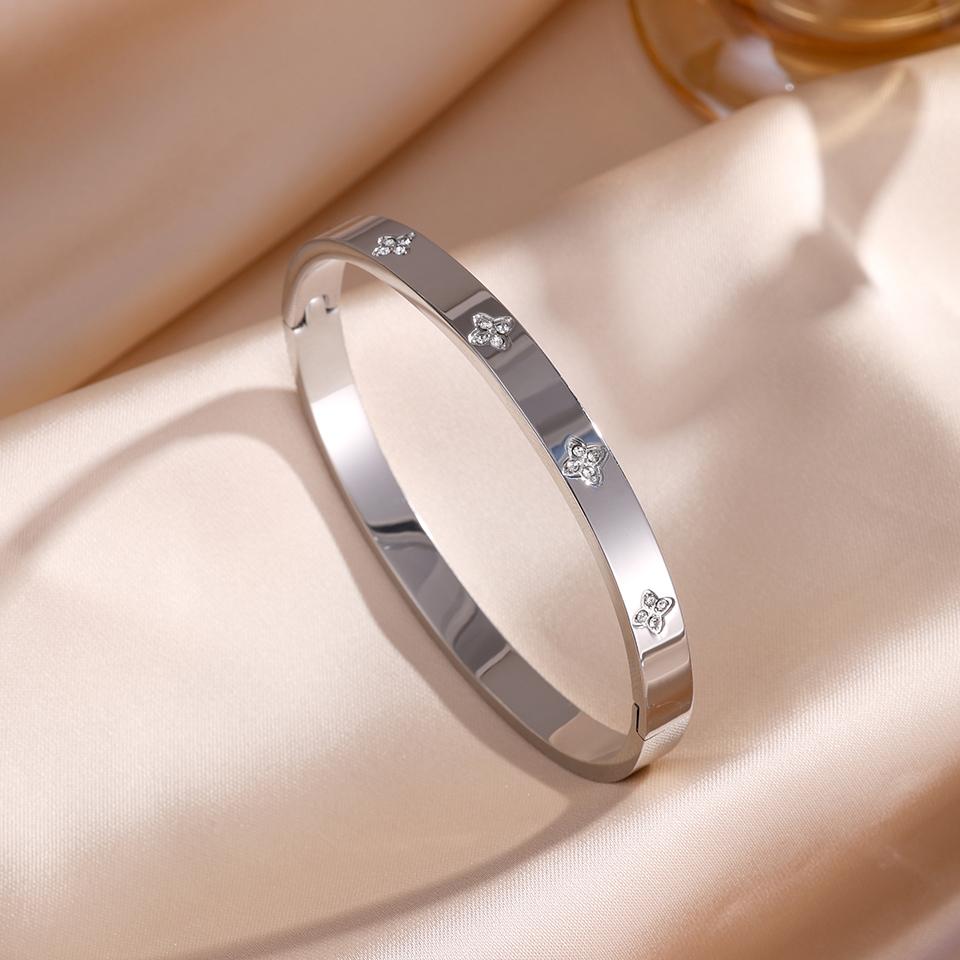 5/1 stuks Sprankelende Zirkonia Ingelegde Roestvrij Staal Armband Set voor Vrouwen Stapelbare Armbanden Mode Niet Verkleurende Sieraden Cadeau