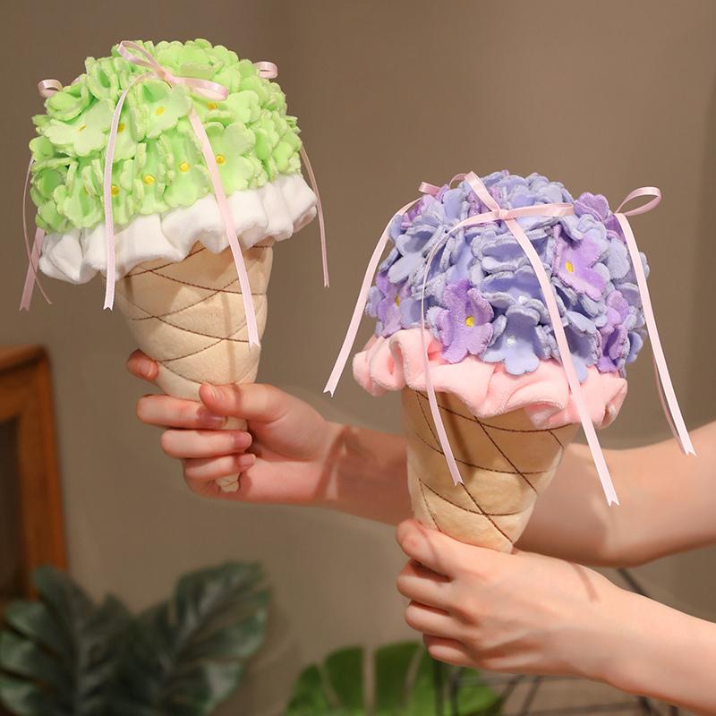 25CM Beautiful Ice Cream Hydrangea Hand Bouquet Plush Plant Stuffed Toys Nice Home Decoration For Lovers Valentine's Day Gift
