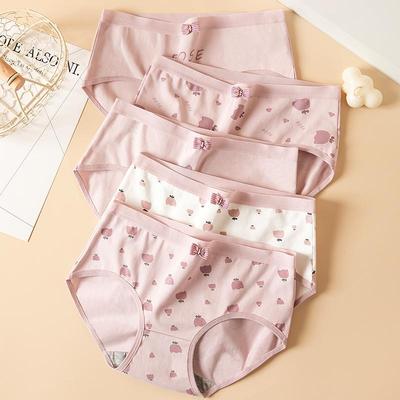 5Pcs Women Panties Cotton Briefs Lovely Print Underwear Seamless Panty Girls Cute Bow Underpants