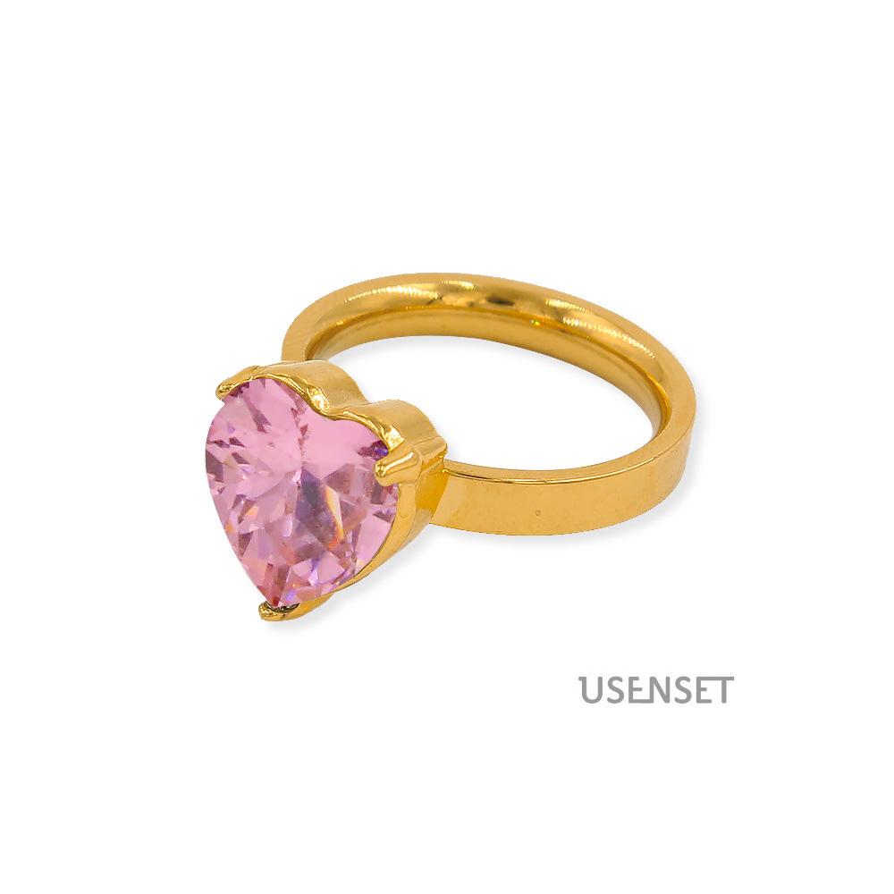 Noble Temperament Shining Zircon Heart Ring: Stainless Steel Index Ring - Perfect Birthday Gift for Girlfriend Size 7
