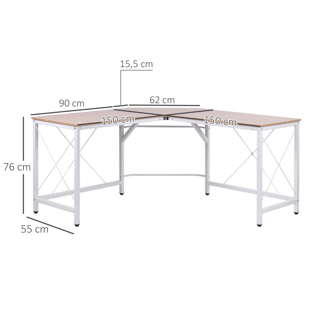Scrivania Angolare a L, Scrivania per Computer per Ufficio Domestico, Postazione di Studio Lavoro Salvaspazio, Facile da Montare, 150 x 150 x 76cm, Rovere