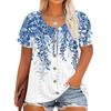 Plus Size Women's Fashion Casual Vintage Printed O-Neck Short Sleeve Button T-Shirt Top
