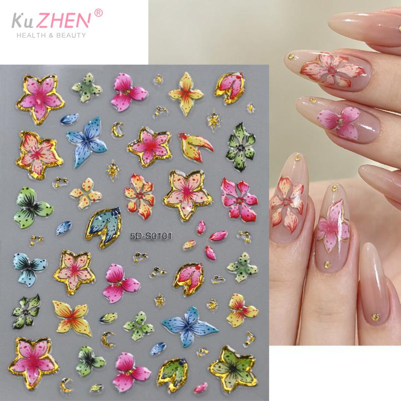 Blossom Floral Nail Stickers Bronzing 5D Spring Summer Petal Nail Appliques Flowers Nail Charms DIY For Manicure Decoration