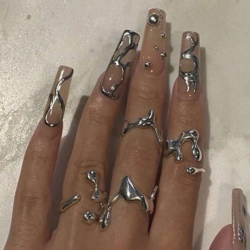 

4 шт./комплект Винтажное Неправильное Лавовое Открытое Кольцо Для Женщин Капля Воды Готические Парные Кольца Y2K Свадебные Украшения Подарок A1