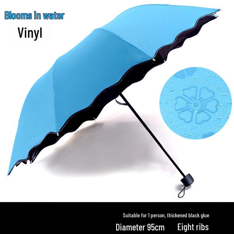 Water-Activated Blooming Three-Fold Umbrella with Sun Protection and Custom LOGO