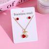 Strawberry Cherry Inlaid Necklace & Earrings Set, Light Luxury Design, 304 Stainless Steel Clavicle Chain for Women