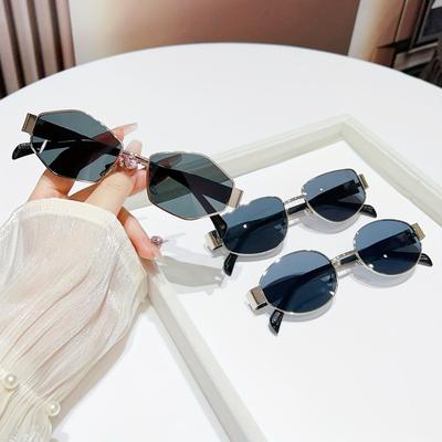 3pcs Women's Y2K Fashion Fashion Glasses Elliptical Irregular Geometric Metal Frame Shapes