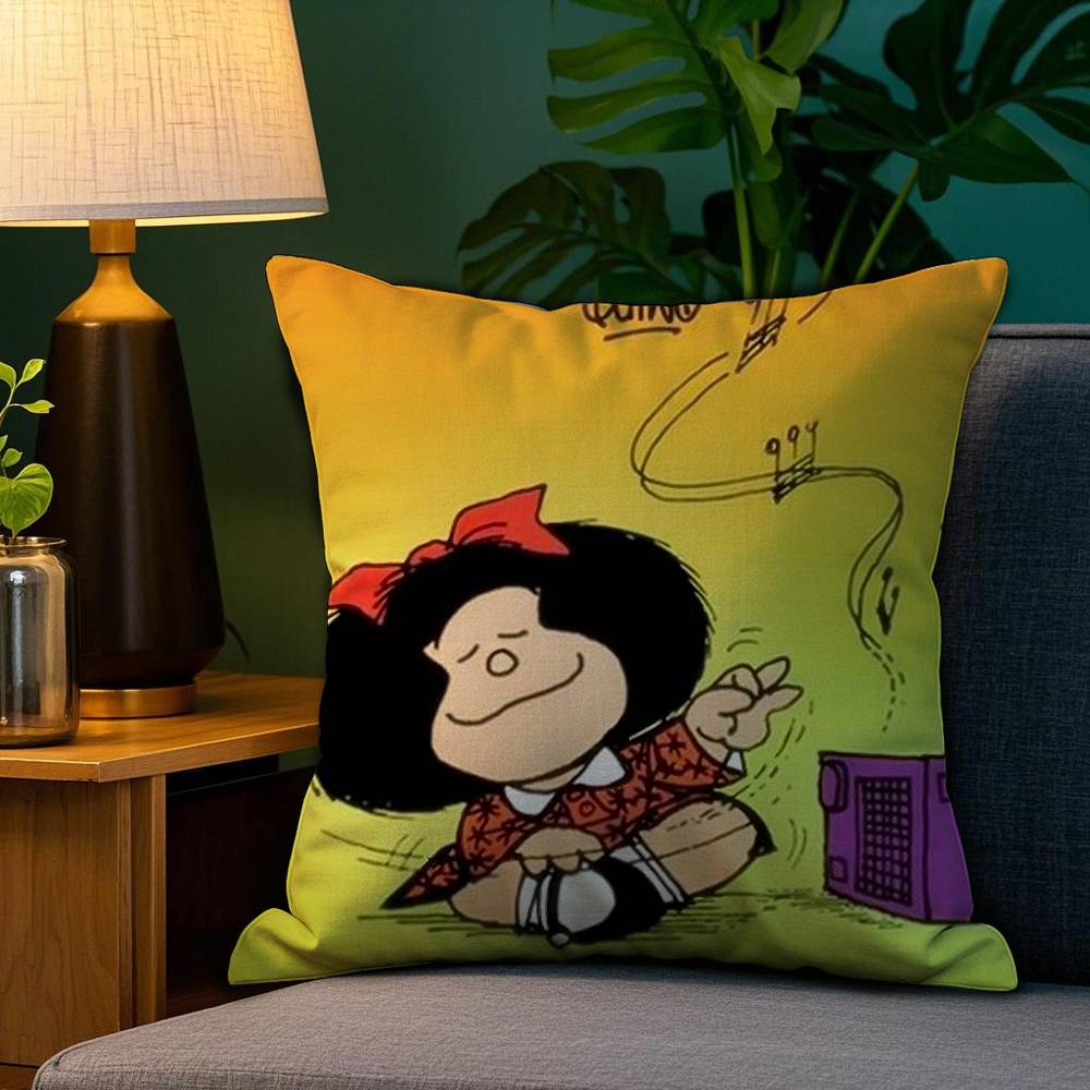 Cartoon M-Mafalda Cute Pillow Case Home Double-Sided Printing Short Plush Colorfast Microfiber Cushion Cover