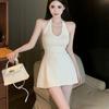 Sexy Pure Desire Style Solid Color Off-the-shoulder Backless Neck Dress Women's Small Slim-fitting Waist-wrapped Hip Skirt