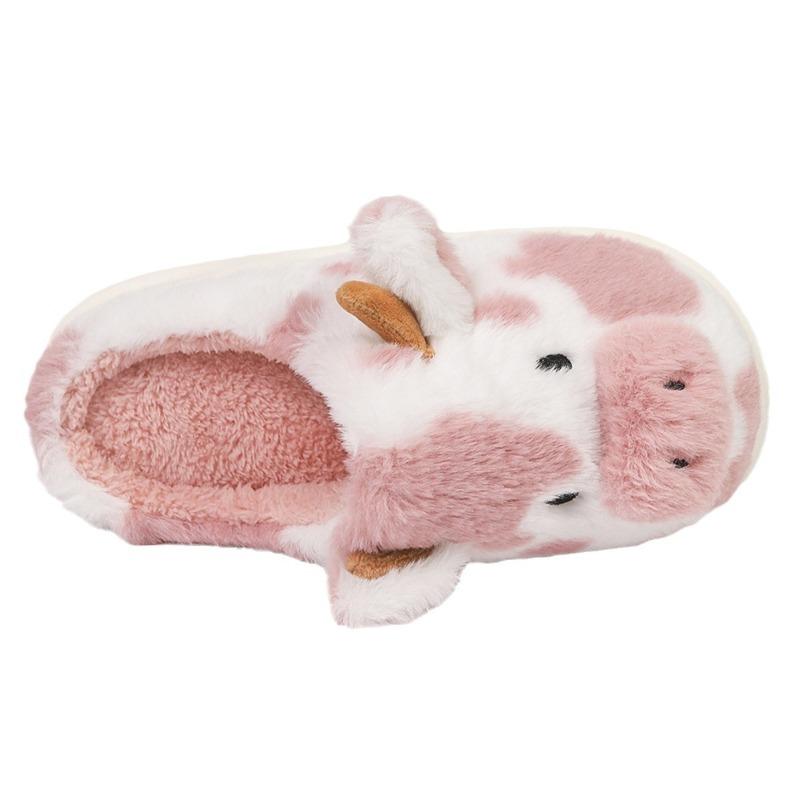 Cross-border Dairy Cow Fluffy Slippers Women's Indoor Household Cotton Slippers Home Warm Thick Bottom Plush Slippers Wholesale