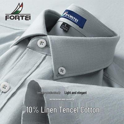 Fu Ting Men's Tencel Linen Blend Short Sleeve Shirt