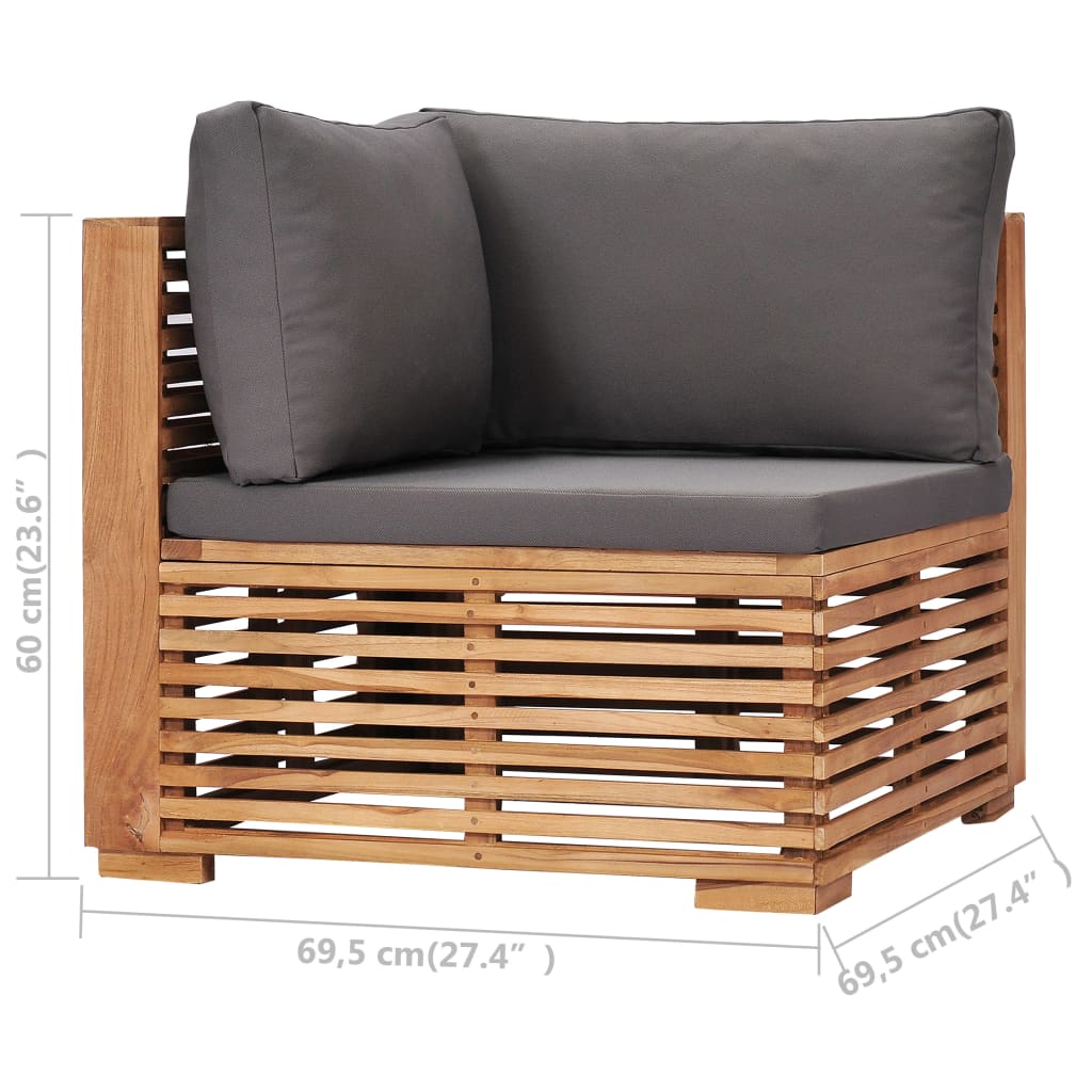 Garden Corner Sofa with Grey Cushions Solid Teak Wood
