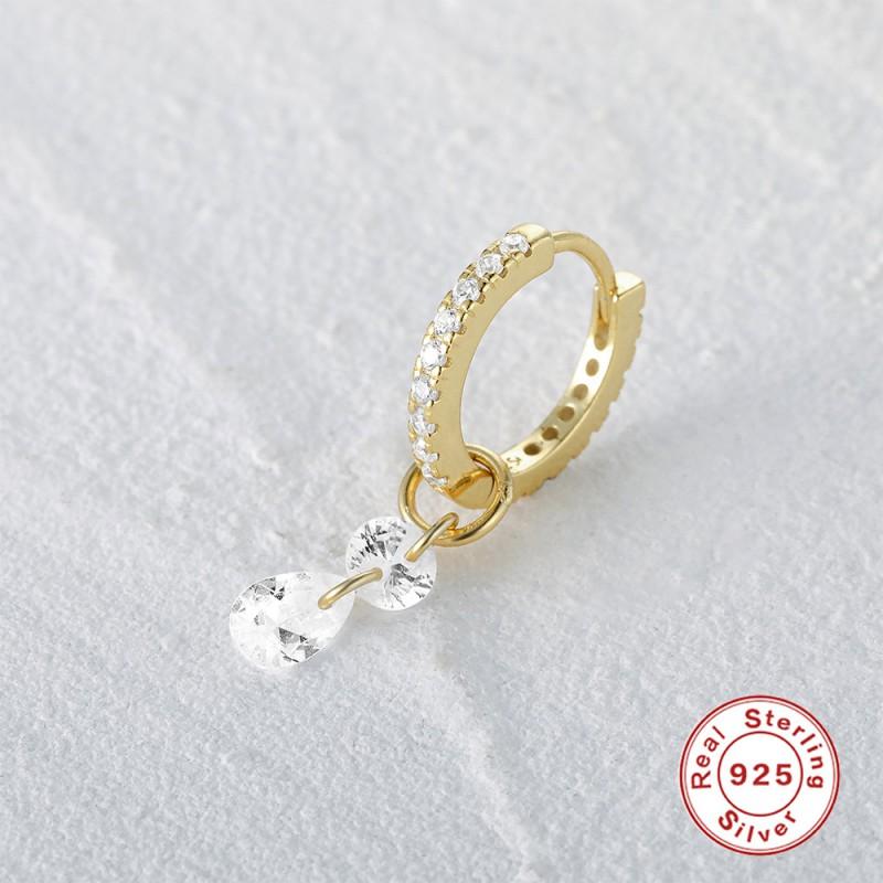 Sterling Double Hoop Earrings With Zircon Studs Dangle Charm Women Gold/White Gold Plated