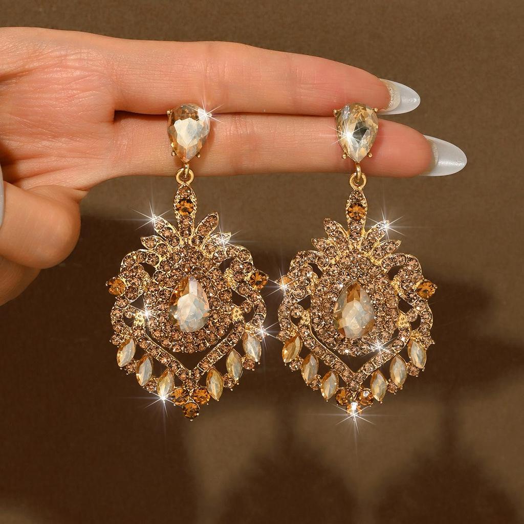 Xian Yin Luxury Retro Crystal Rhinestone Zinc Alloy Earrings - High-Quality Fashion Accessories for Banquets and Parties