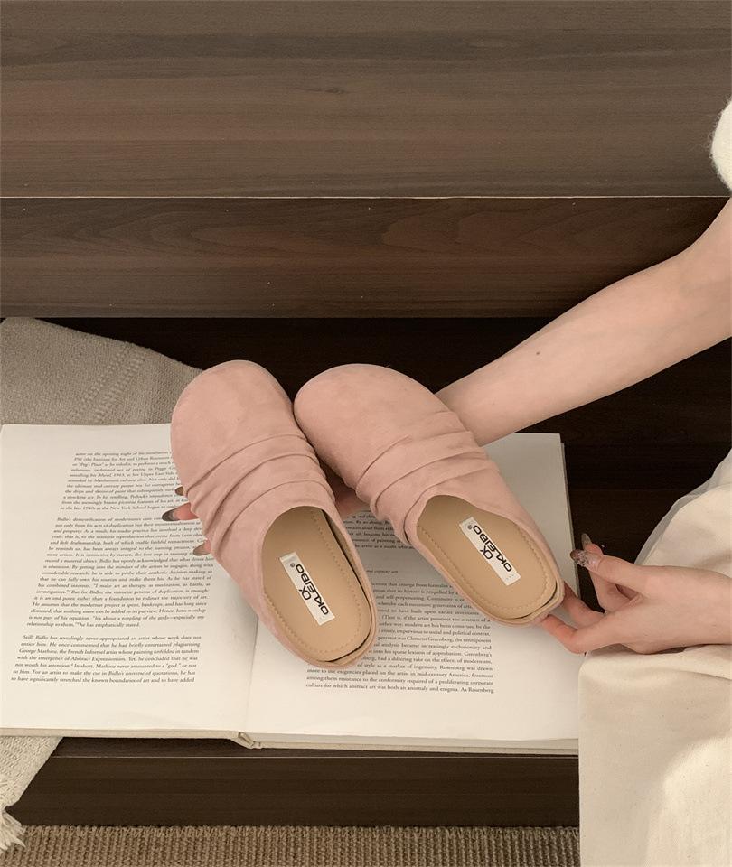 

Retro niche one-pedal colored baotou half slippers women s 2025 new outer wear lazy height-increasing muller shoes 39 розовый