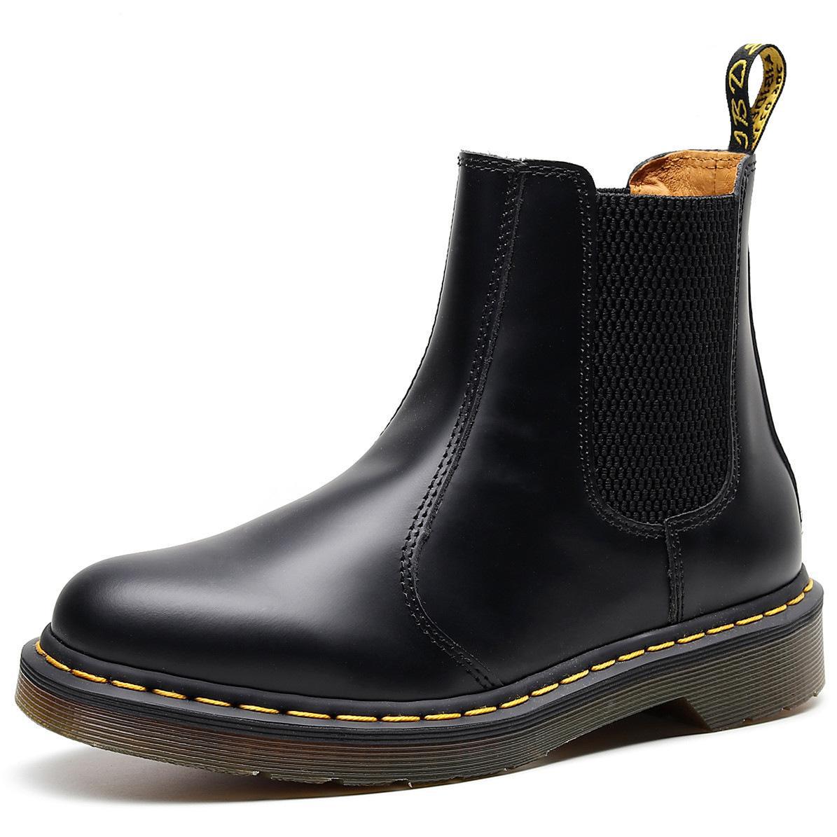 Pure Black, Chelsea Boots Women s Couple Locomotive Boots Men s British Leather Short Boots Men s and Women s Casual Large Size Leather Shoes 35