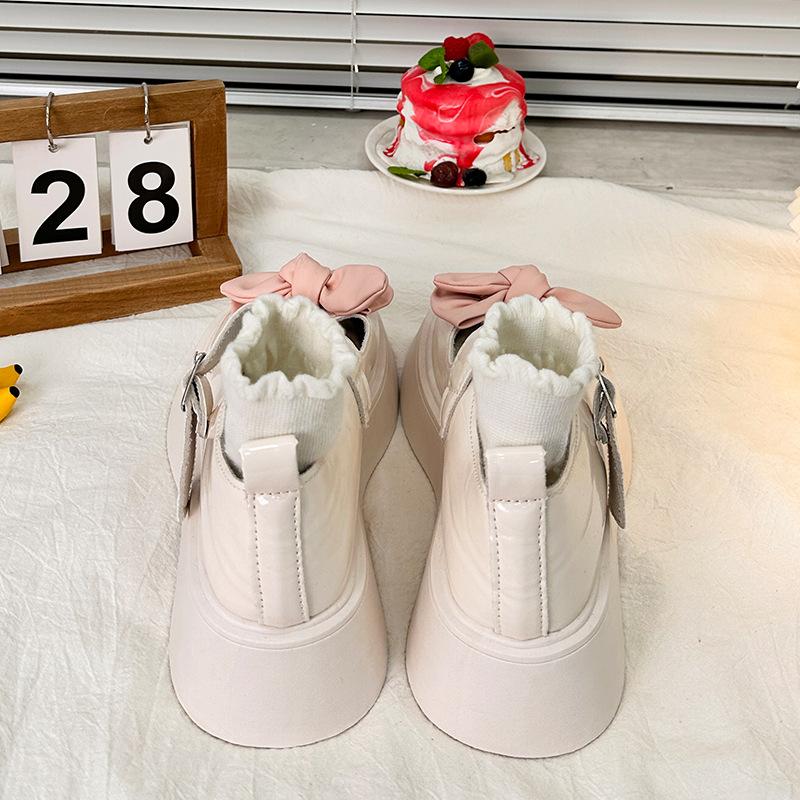 JK Small Leather Shoes Women's Autumn Platform Muffin Bow New Round Head Japanese Lolita Mary Jane Shoes