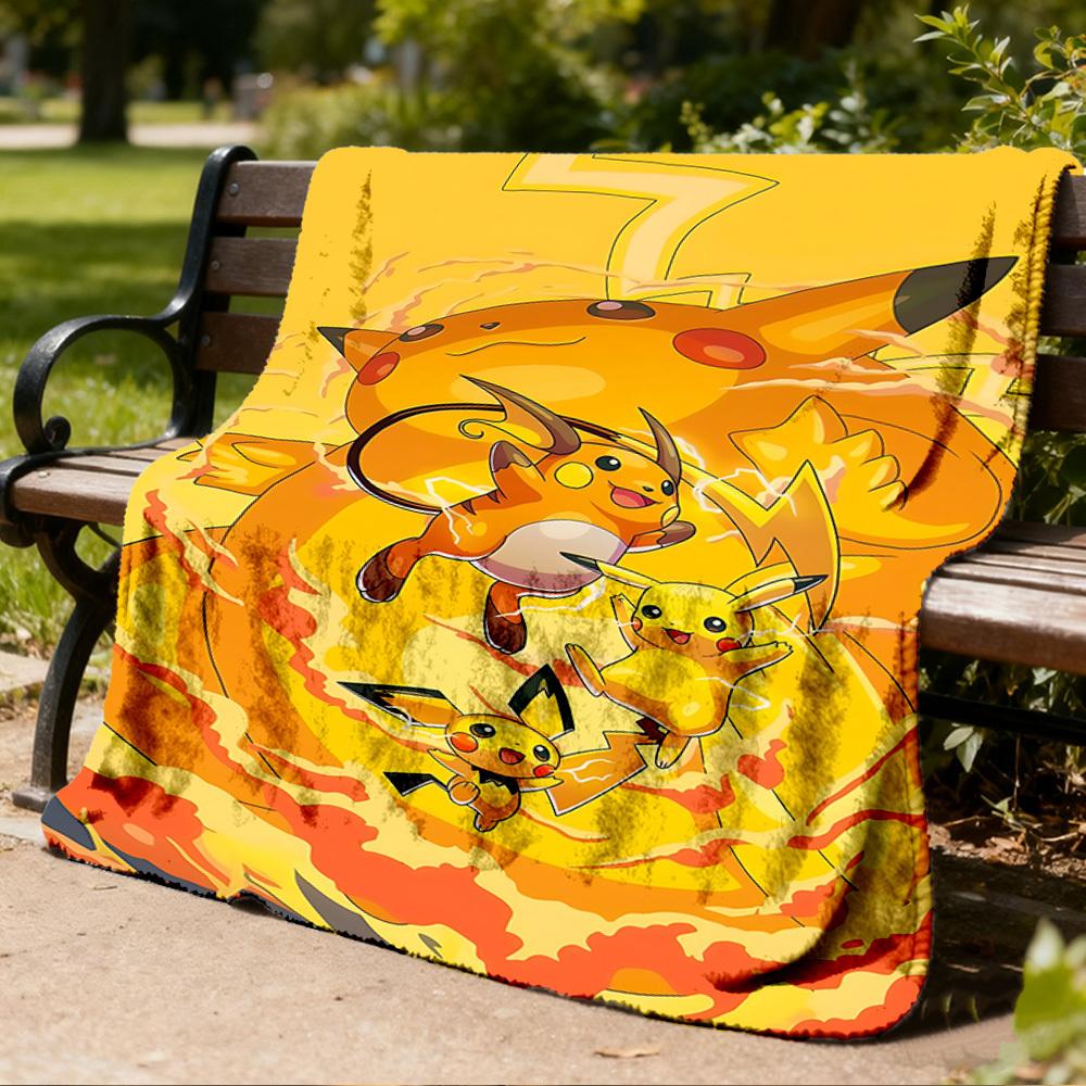 1pc Pikachu, Raichu Outdoor Flannel Blanket, Lightweight Warm Cozy for Travel Camping Office Soft Polyester Fabric