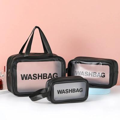 Pu Transparent Three Piece Makeup And Toiletries Bag, Large Capacity Pvc Semi Transparent Frosted Portable Storage Bag