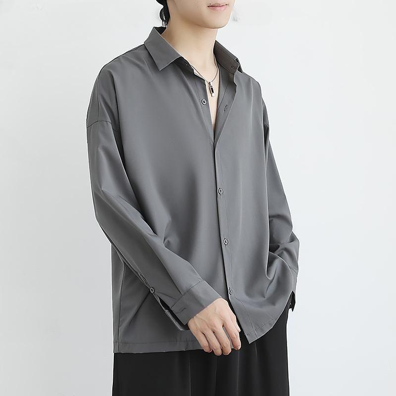 Non-ironing draping shirt men's long sleeve black plankton handsome casual high-grade with spring and autumn white shirt