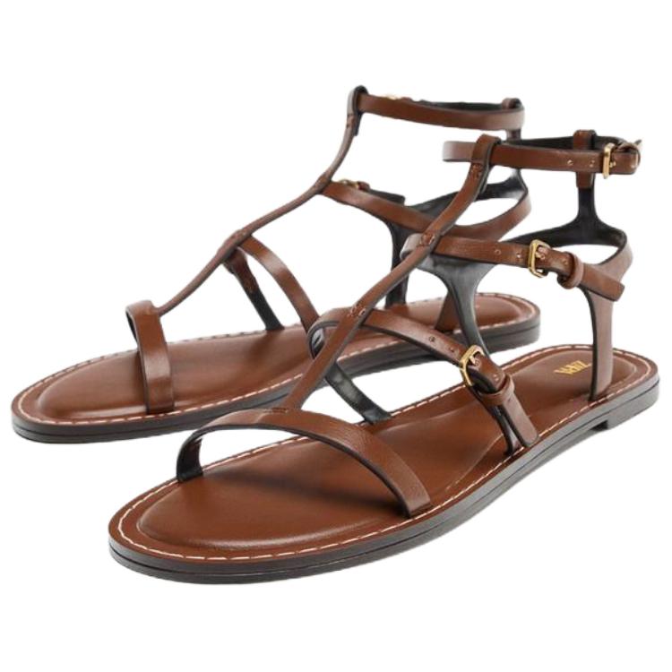 Zara Pu Comfortable Retro Roman Sandals 1.2Cm Women Sandals Brown 1627610105