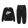 Letter Print Crew Neck Long Sleeve Sweatshirt And Pants Set Unisex Sweatshirt And Pants Set Black CK6366-010+FJ9558-010