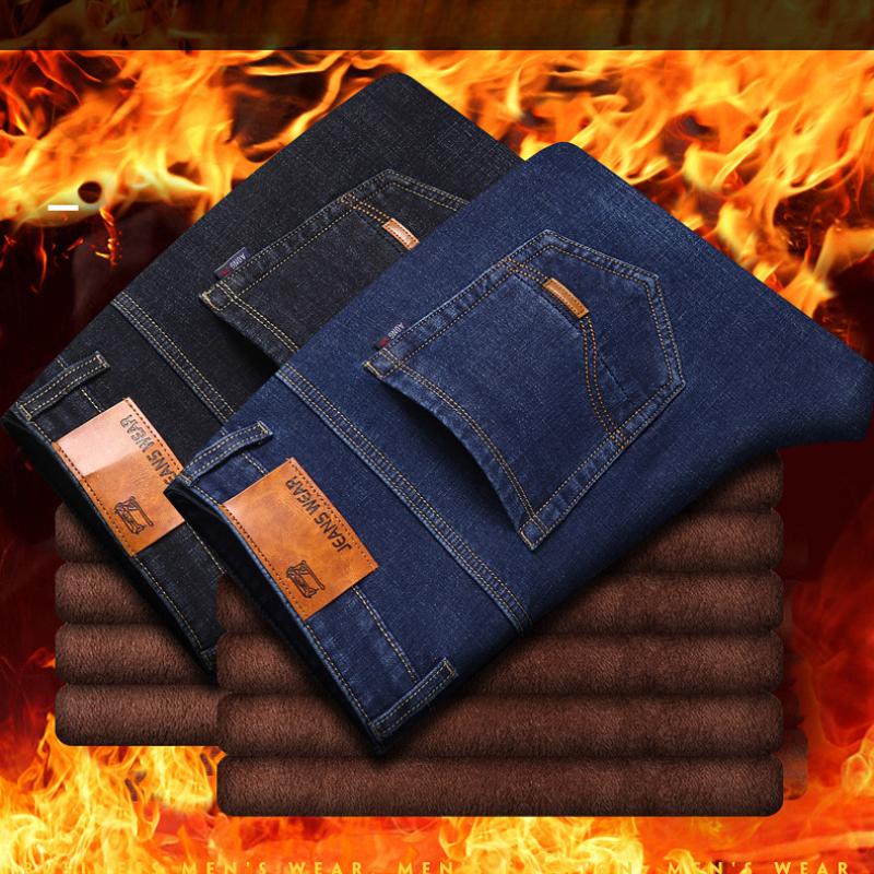 Mode gepolsterte verdickte Jeans Herrenhosen Hosen Herbst- und Wintermodelle lose hundert Trend gerade warme Herrenhosen