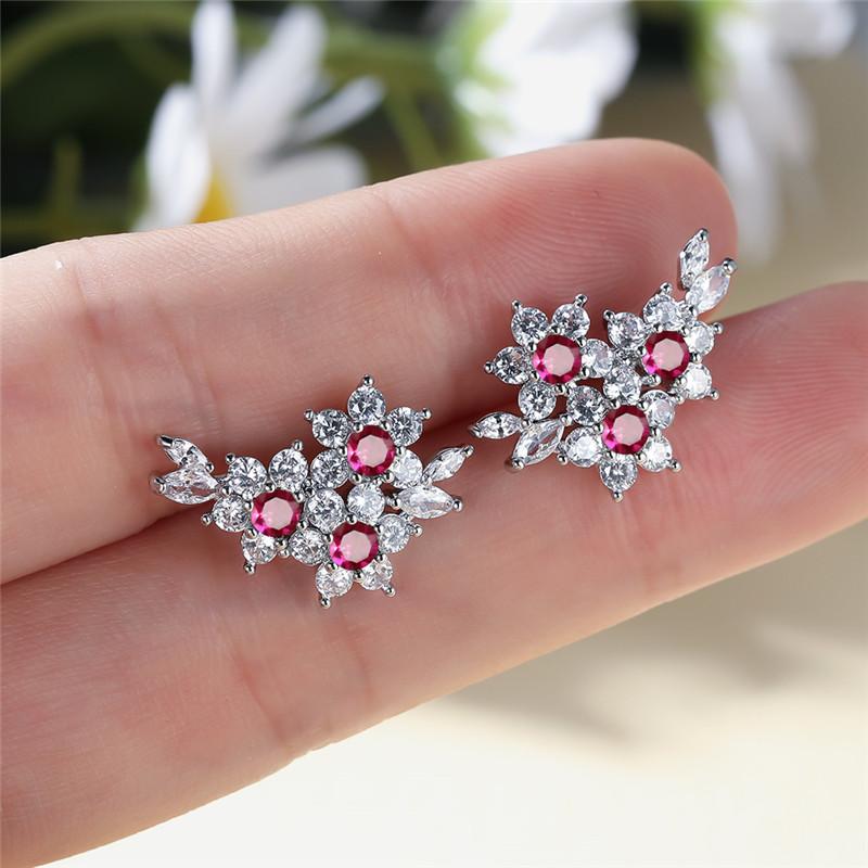 Luxury Female Crystal Green Flower Stud Earrings Vintage Zircon Round Wedding Jewelry For Women