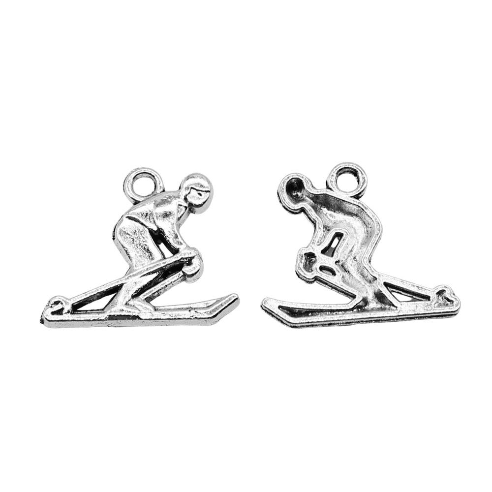 

10шт Лыжные шармы Амулеты Античное серебро Цвет Цинковый сплав 17X19mm