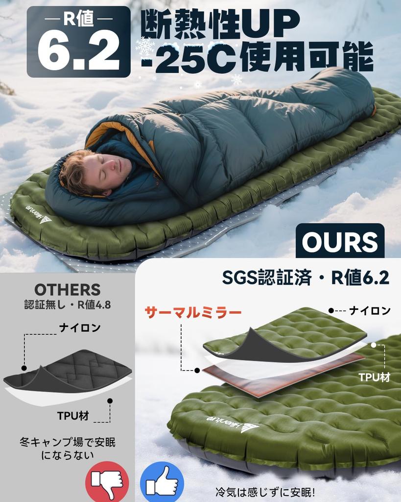 Colchão de Ar Hikenture de Alto Valor R 6.2 [Extra Espesso de 8,5 cm, Ultraleve, Certificado SGS] Altamente Isolante, Ideal para Acampamento de Inverno, Armazenamento Compacto