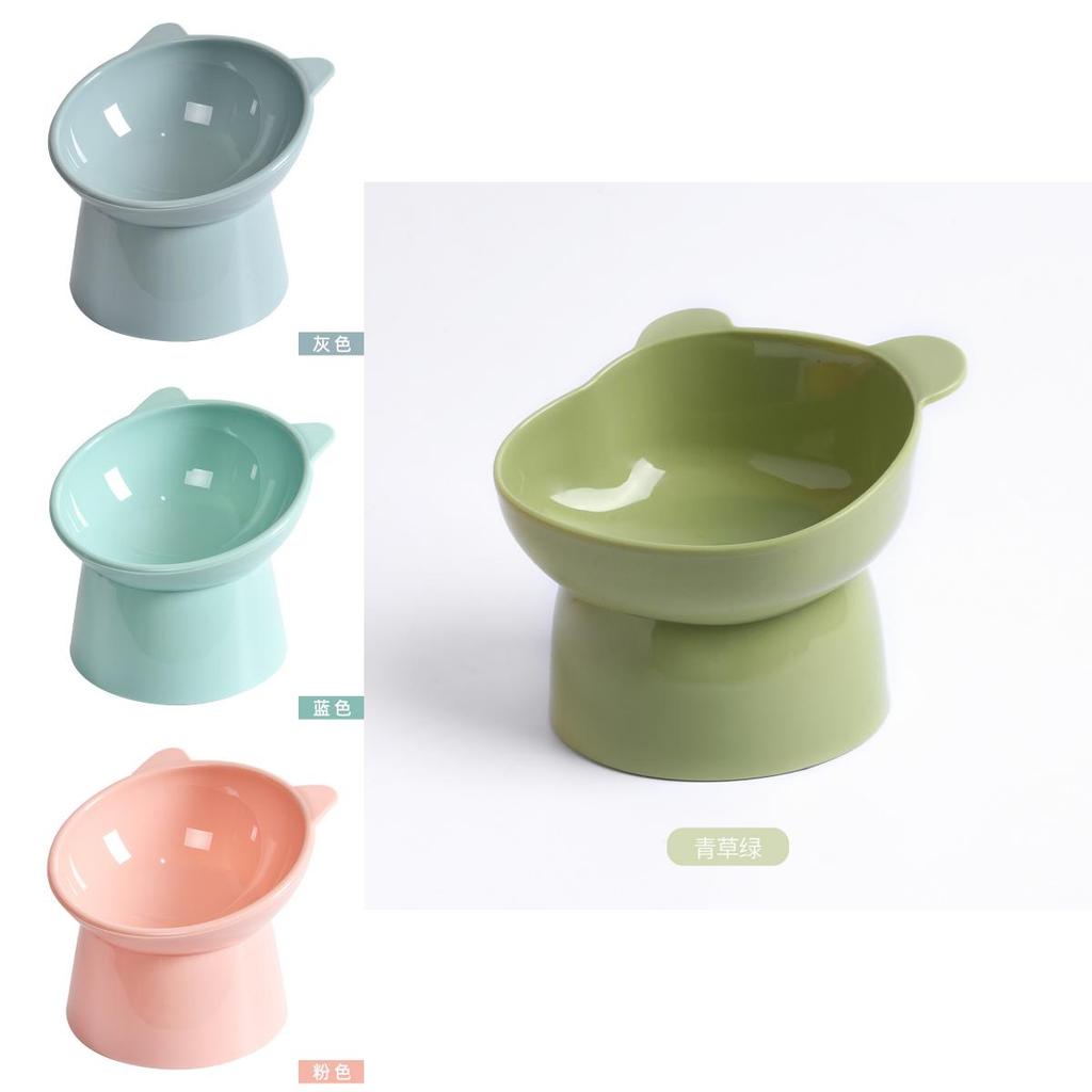 High-legged Cat Bowl Nordic Style Cartoon Neck-guard Anti-overflow Plastic Elevated Prevent Cervical Disease Pet Bowl