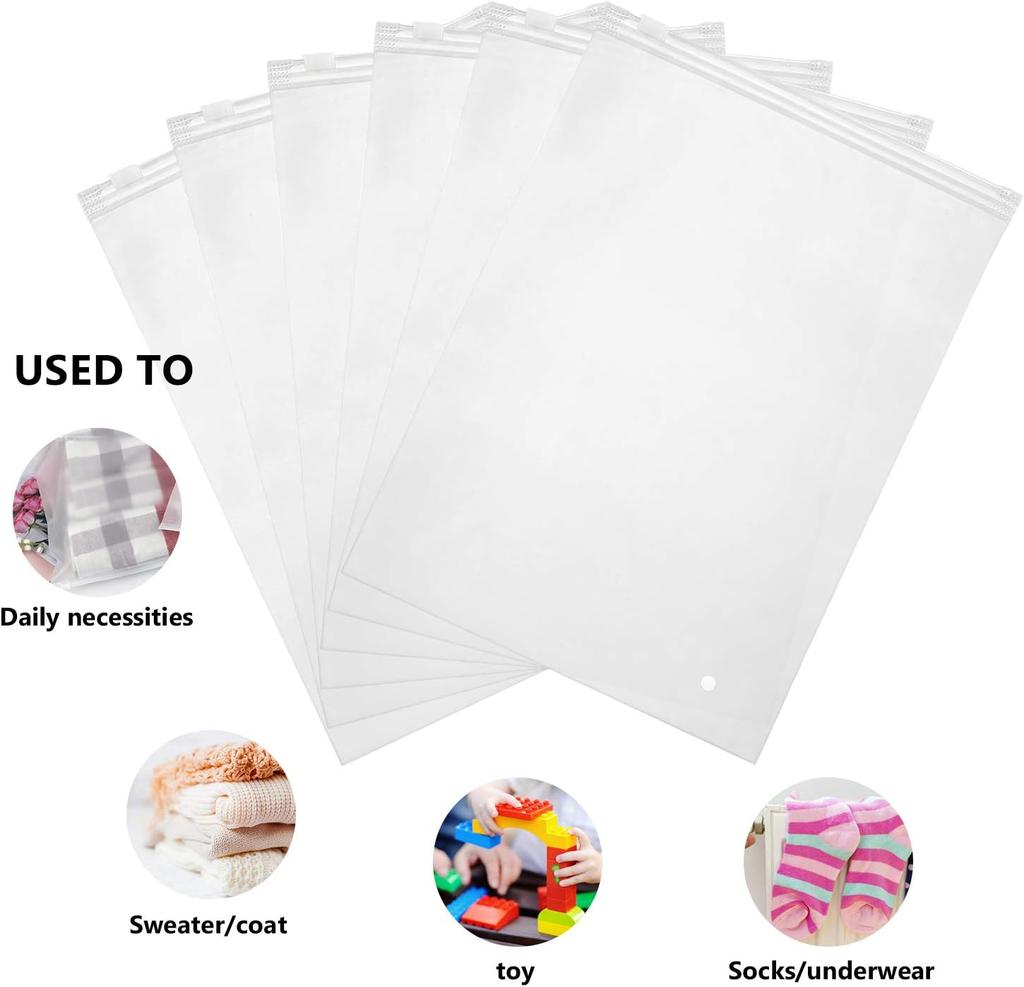 10pcs Packaging Bags CPE Frosted Zip Lock Bags Self Sealing Clear Garment Bags for T-Shirts, Shirts, Files