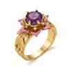 Vintage Purple Flower Ring for Women Inlaid Sparkling Cubic Zirconia Finger Ring Wedding Engagement Anniversary Jewelry Gift