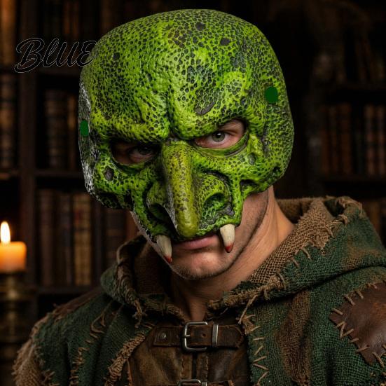 Accessoire de Fête d'Halloween Masque de Vieille Sorcière pour Adultes Horreur Mousse Verte Demi Visage PU Léger Mascarade Accessoire Fête Cosplay Costume Carnaval