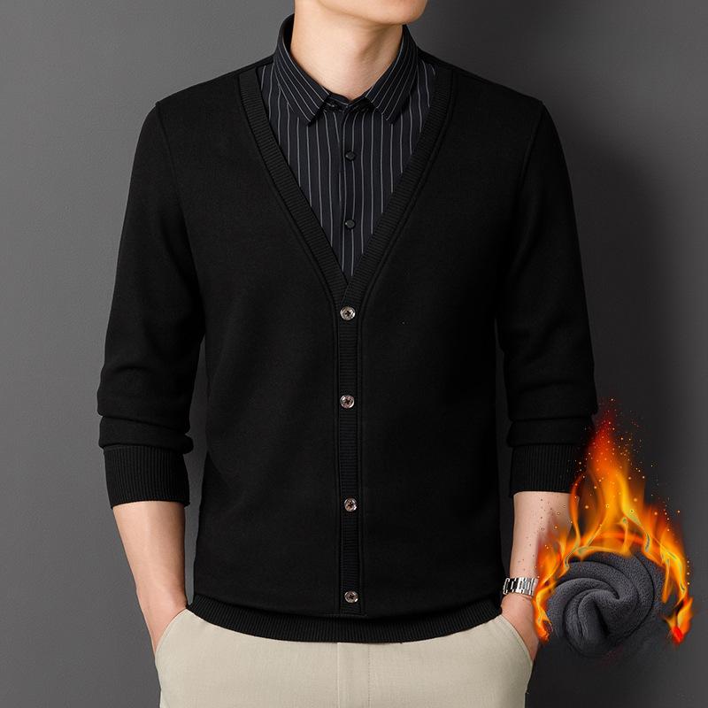 Осенне-зимняя флисовая рубашка мужская поддельная рубашка из двух частей с длинными — фото 4