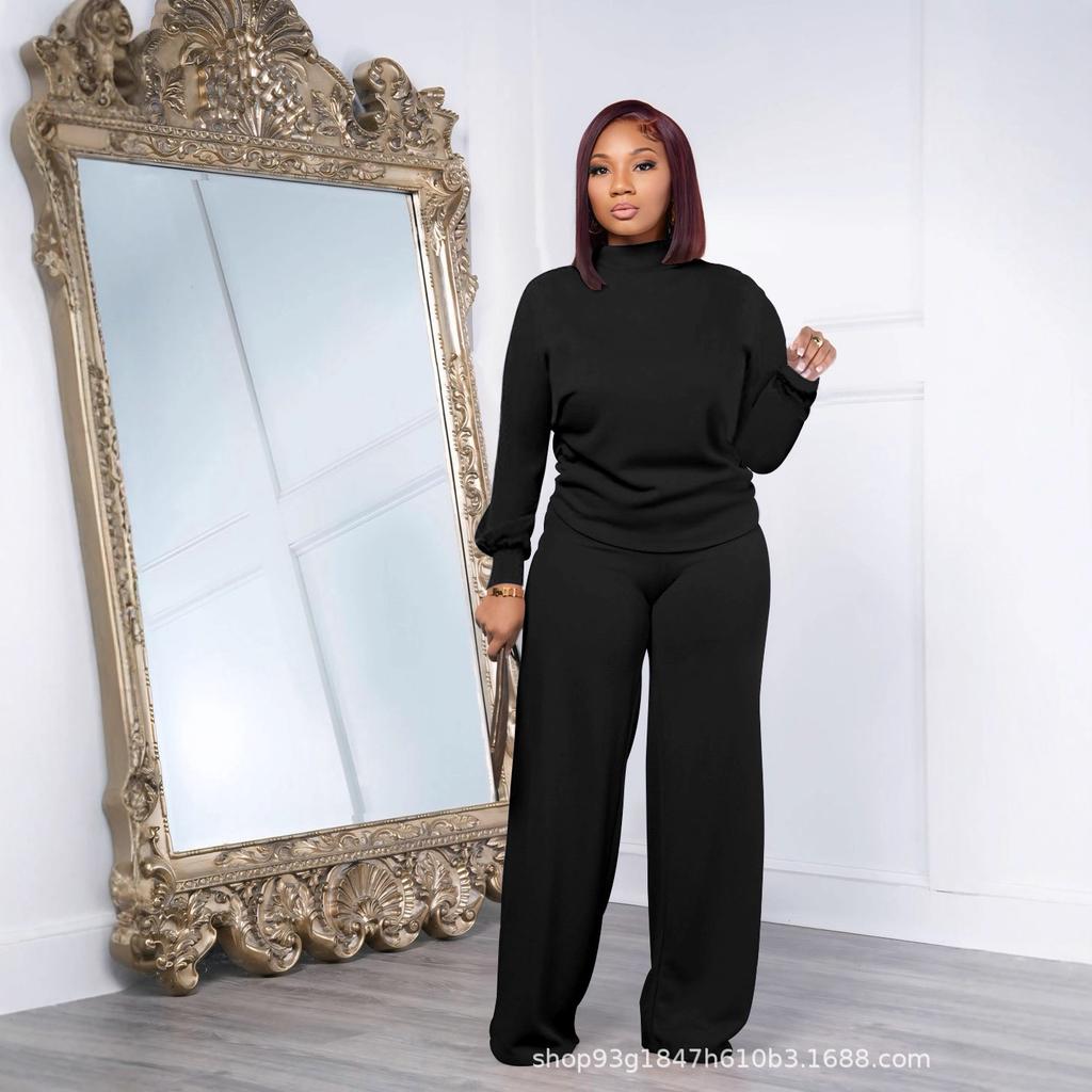 Autumn/Winter Women's Solid Color Pullover and Long Pants Sweatshirt Set