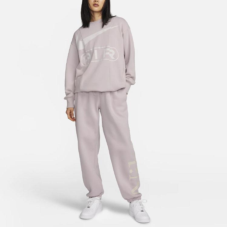 Nike Air Logo Graphic Print Ribbed Crewneck Vintage Patchwork Loose Sweatshirt Women Sweatshirt Platinum-Purple FN1898-019