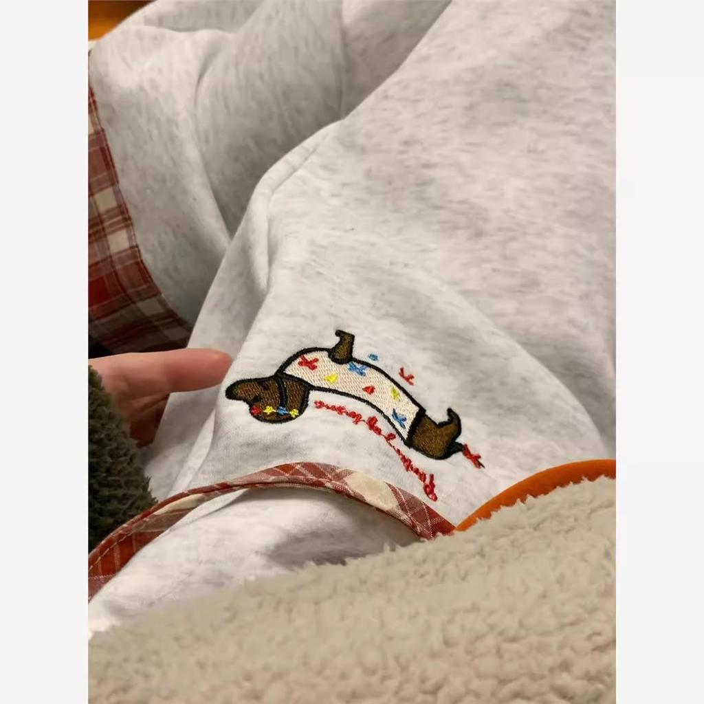 Kids' Retro American Wide-Leg Plaid Sweatpants - Women's Spring Straight-Leg Spliced Style