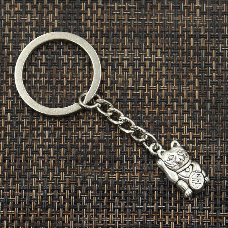 Mote 30 mm nøkkelring Metall nøkkelring nøkkelring smykker Antik bronse Sølvfarge belagt Lucky Cat 23x11 mm anheng