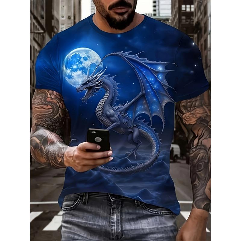 Fashion Personality Men T-Shirt Dragon Pattern 3D Printed Harajuku Street Short Sleeve O Neck T Shirts Oversized Tee Casual Tops
