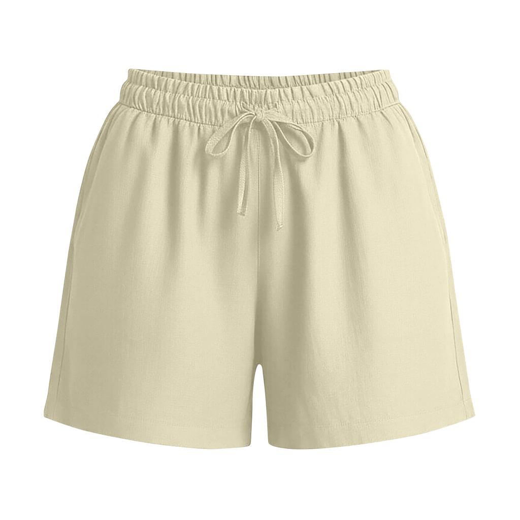 Women's Soft Cotton Linen Shorts Pockets Soft Button Closure No Zipper Slim Fit Shorts