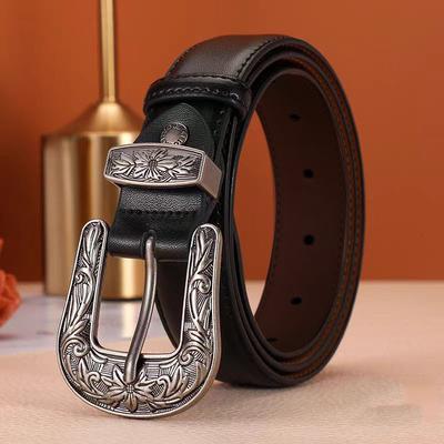 Cowhide Women'S Retro Pin Buckle Belt Wears Jeans Belt