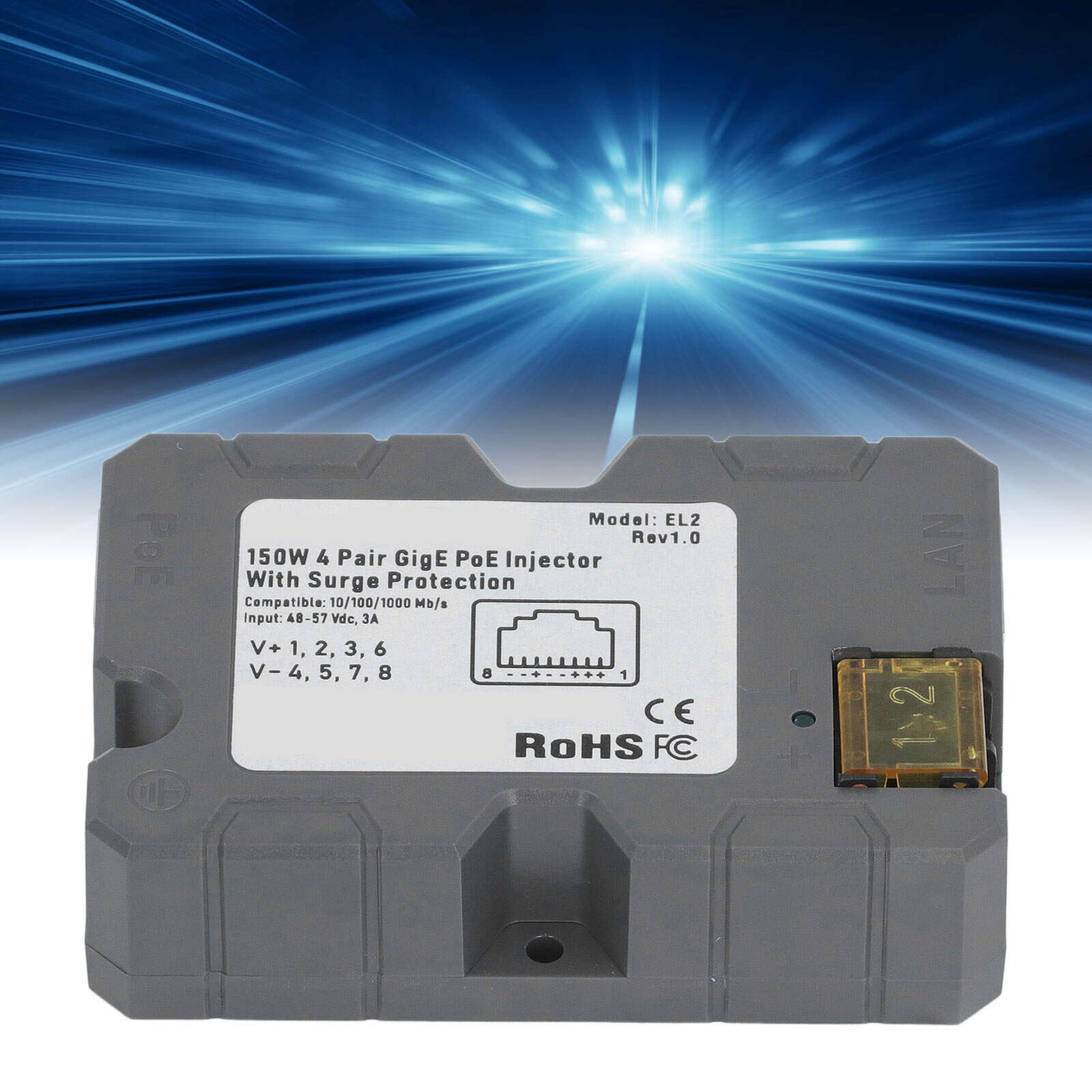 

PoE Injector 150W GigE Passive Power Over Ethernet Injector for V2 Gen 3 DC4857V 3A