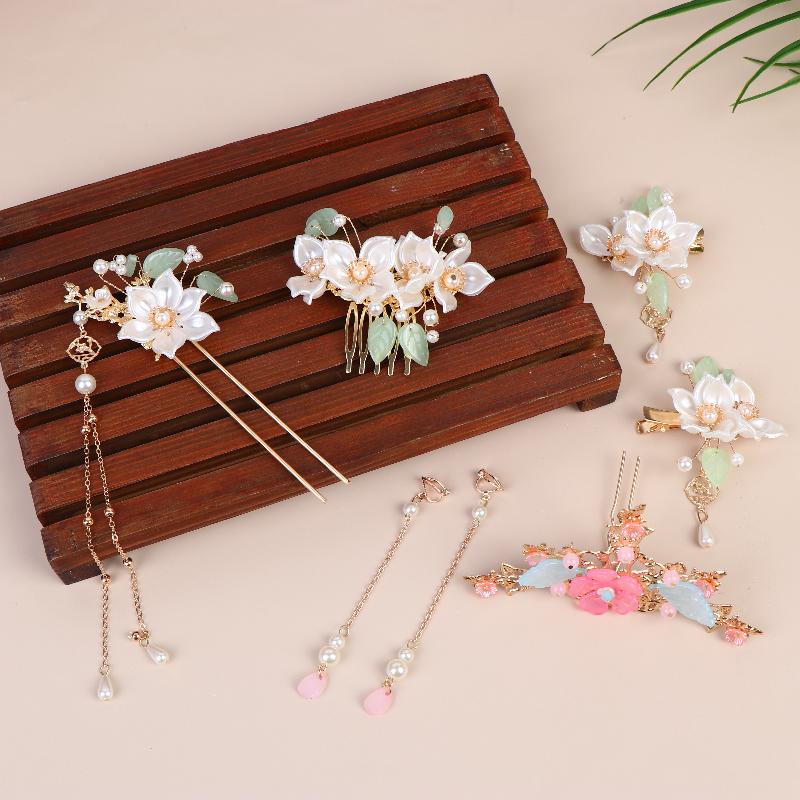 5 Stück/Set Mit Vintage-Blumen- und Quastendesigns Handgefertigte Hanfu-Haaraccessoires Elegante Klassische Kopfbedeckung
