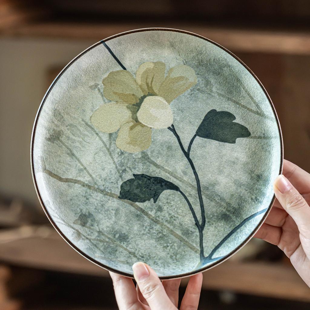 Plate Household High-End Ink Painting Dinner Plate High-Value Vegetable Plate Tableware Plate Round Plate Western Food Plate