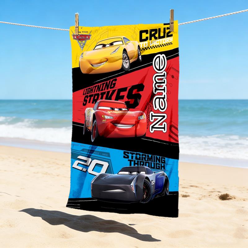 Custom Name Car Adventure Stylish Digital Printing Beach Towel Quick‑Drying Absorbent Blanket for Beach Pool Gym Travel