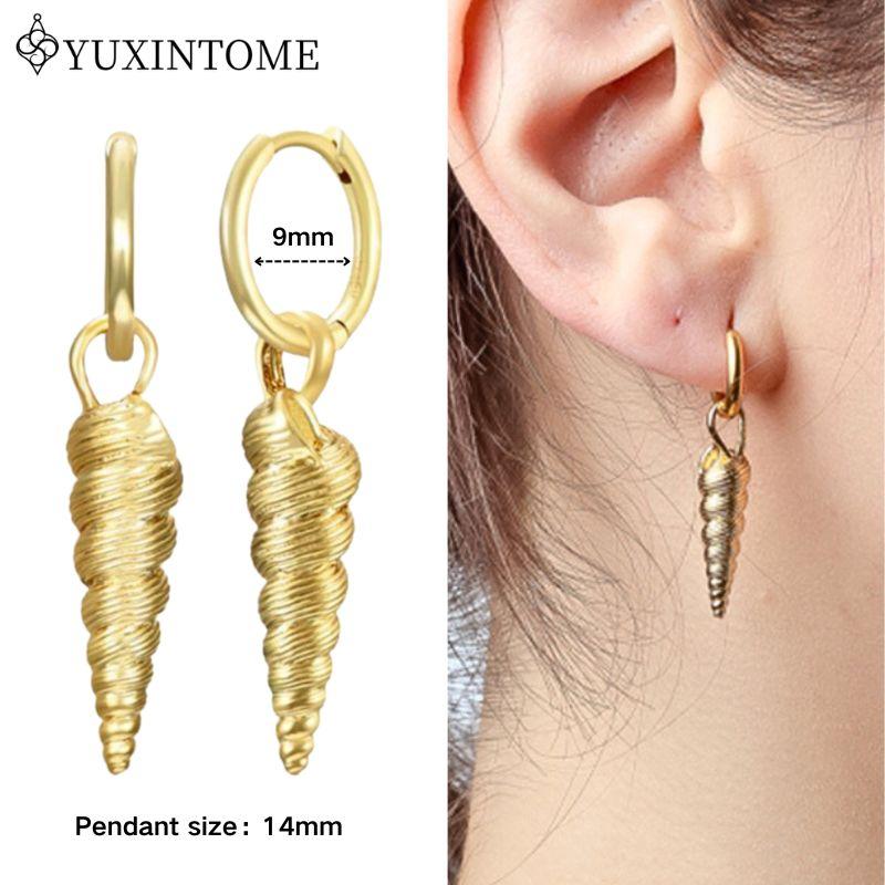 YUXINTOME 925 Silver Ear Needle Zircon Hoop gold Earrings For Women Square Plate Pendant Cutout Heart Earrings Fashion Jewelry